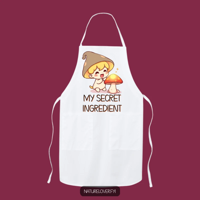 Funny Mushroom Discoverer Apron: Delighted Character's Glowing Secret Surprise Kitchenware