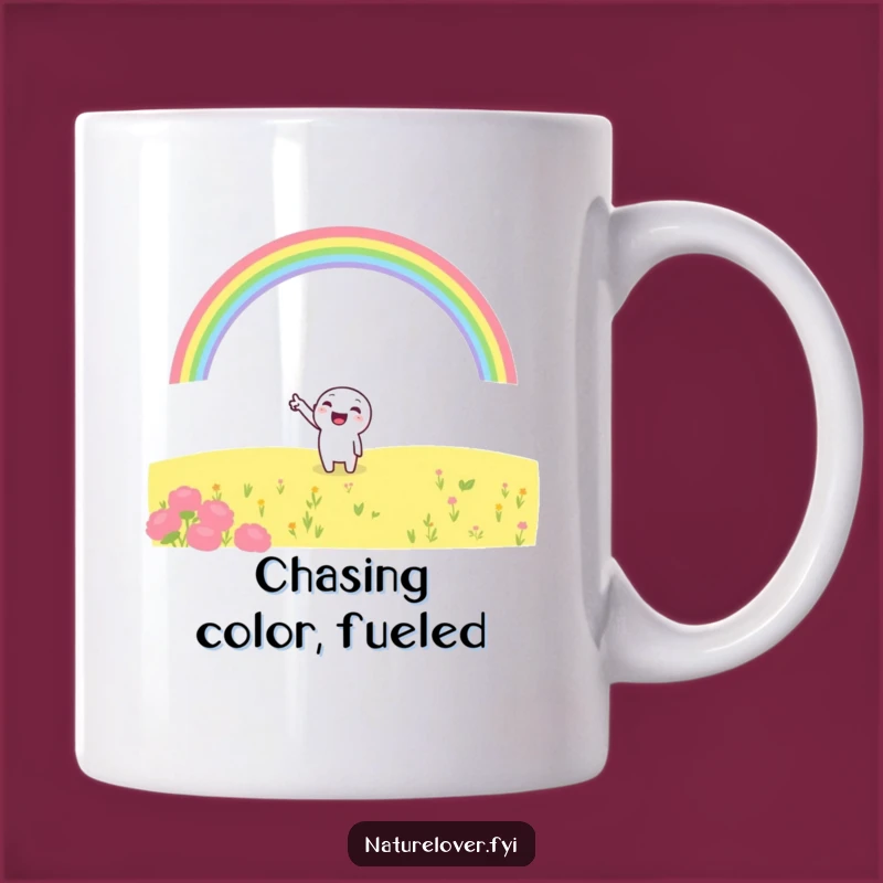 Funny Rainbow Pointer Mug: Cheerful Character's Hopeful Joy, Perfect Humorous Gift