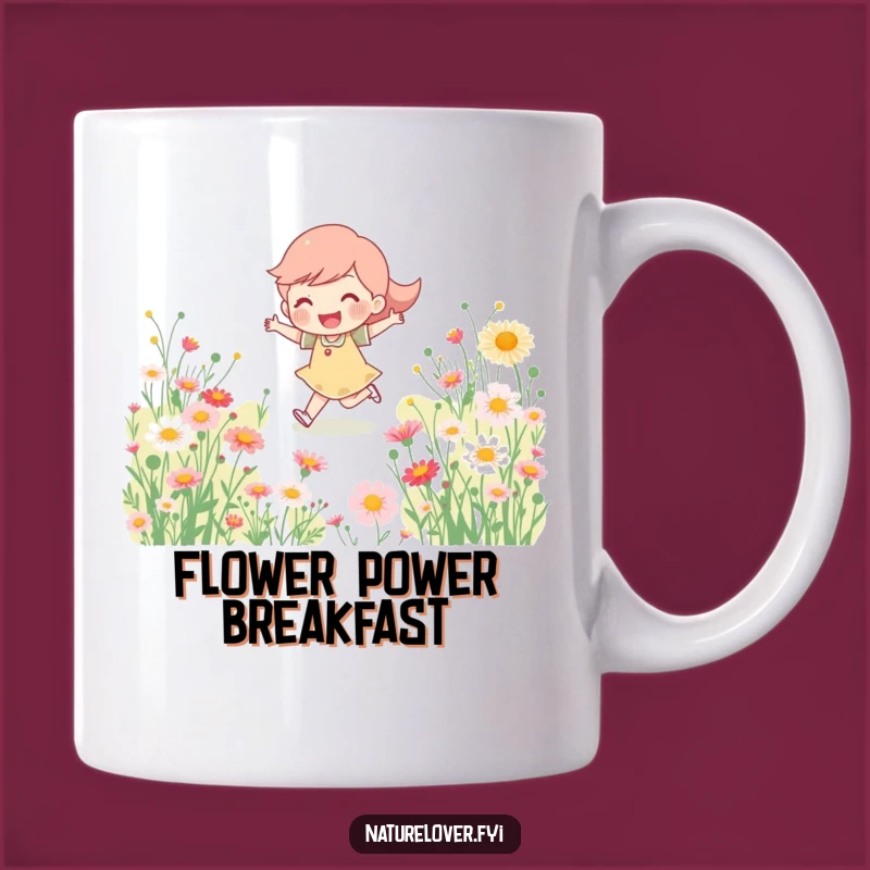 Funny Skipping Joy Mug, Cheerful Character Wildflower Gift for Happy Mornings