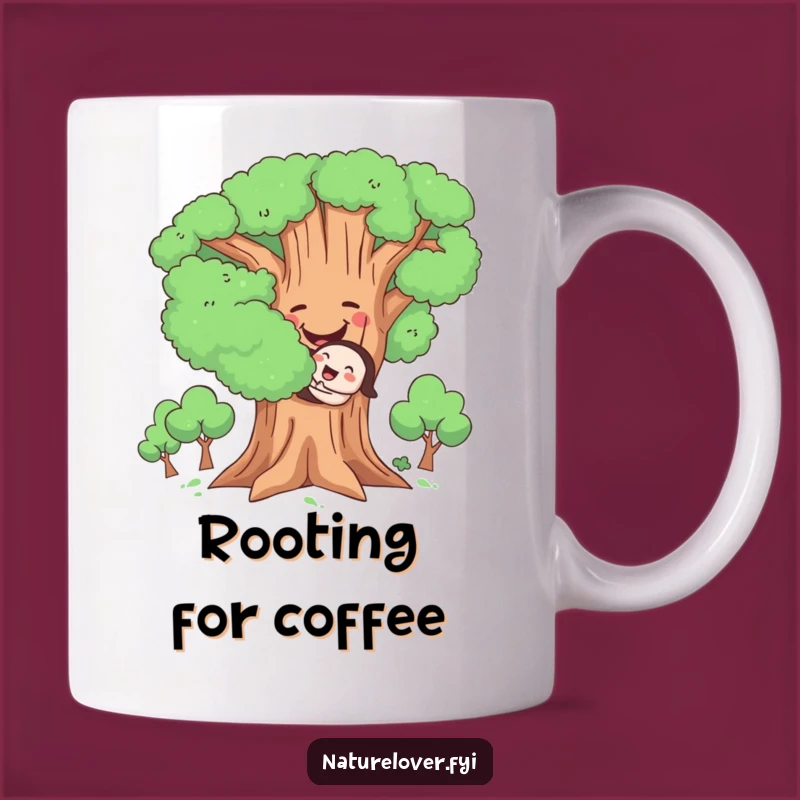 Funny Hugging Tree Mug: Cute Character Embracing Nature for a Smile