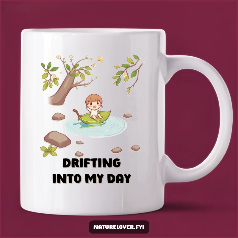 Funny Leaf Boat Mug: Joyful Floating Character's Stream Adventure, Perfect Gift!