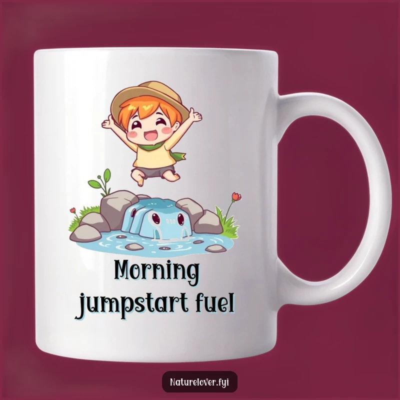 Funny Leaping Stream Mug: Energetic Nature Lover's Jump, Perfect Funny Gift for Outdoor Enthusiasts