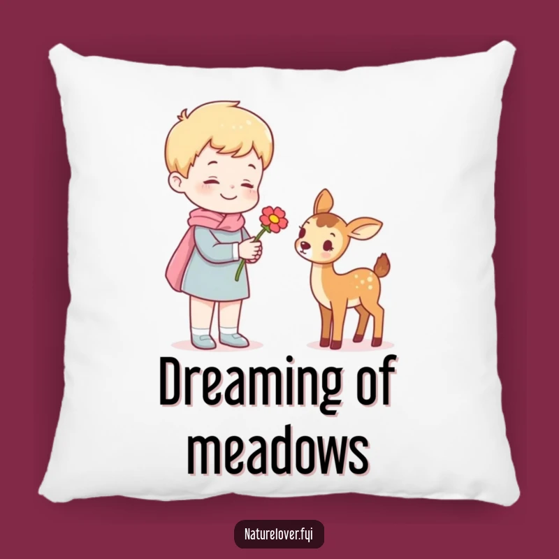 Funny Pillow: Cheerful Figure Gifts Flower to Sweet Miniature Deer