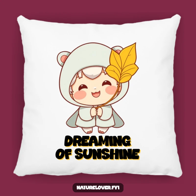 Funny Fall Pillow: Smiling Character and Golden Leaf Comfort