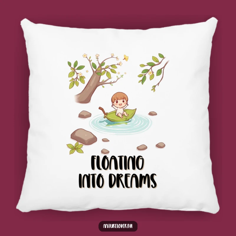 Funny Leaf Boat Pillow: Cozy Comfort with a Joyful Character's Stream Adventure!