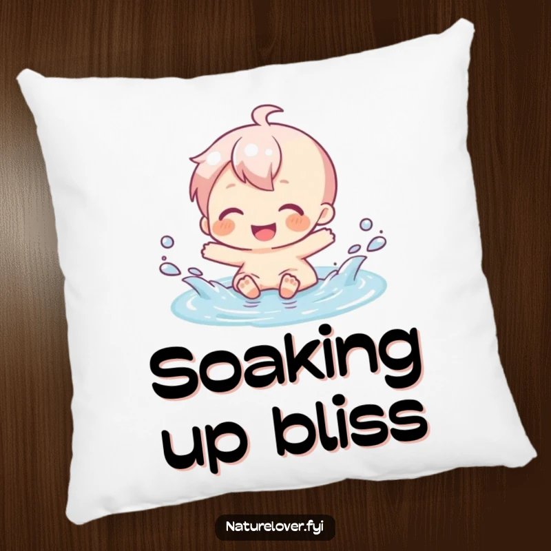 Funny pillow with a character gleefully splashing in a tiny puddle, offering comfort and a dose of happiness.