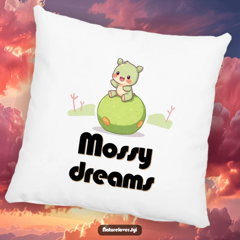 Funny Moss Ball Rider Pillow: A creature riding a moss ball, providing comfort and a sense of natural tranquility.