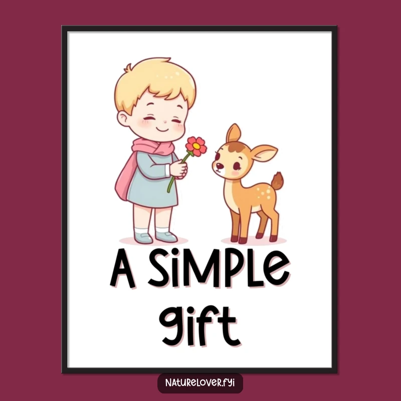 Funny Digital Art: Cheerful Figure Offers Flower to Miniature Deer