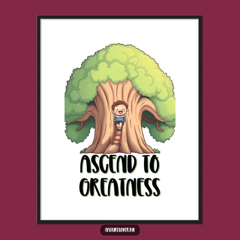Funny Tree Climb Dream Digital Art Print - Ambitious Theme, Perfect Funny Gift
