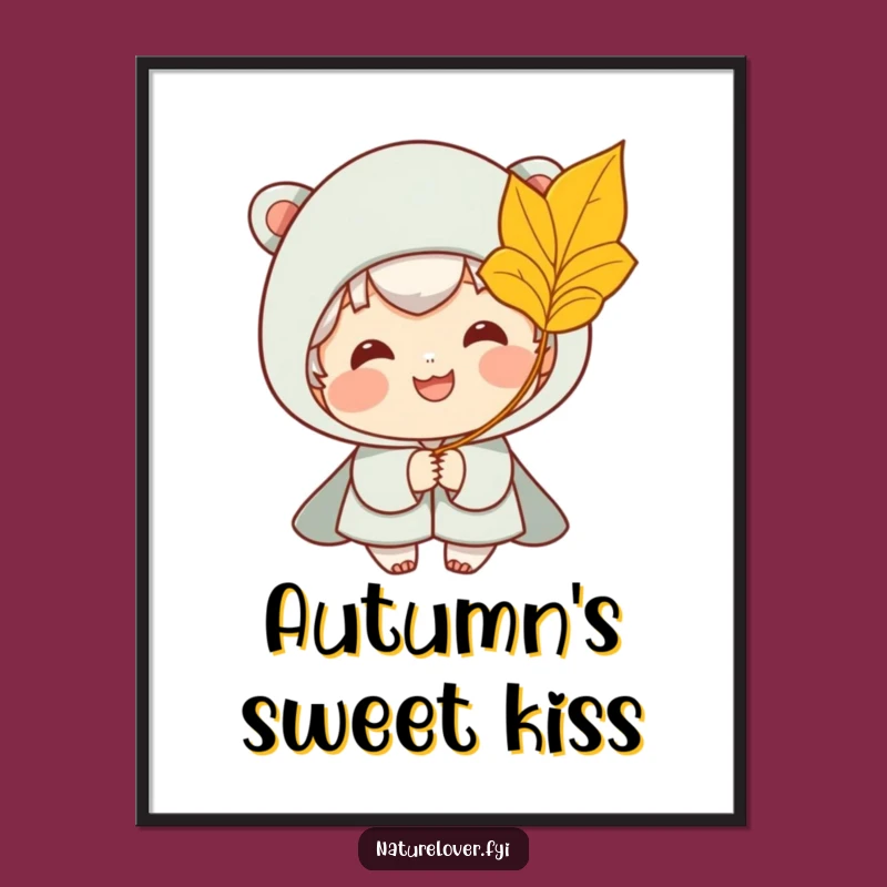 Funny Digital Art: Smiling Character Receives Golden Leaf Breeze