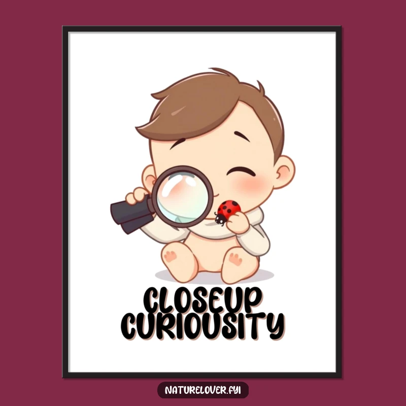 Funny Digital Art Print: Character's Ladybug Curiosity, Instant Nature Science Decor