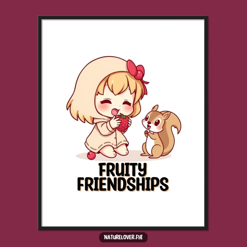 Funny Berry Sharing Character Print: Whimsical Art of Kindness