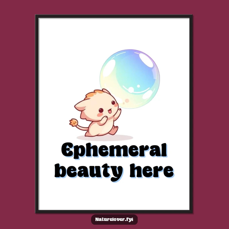 Funny Digital Art: Creature's Bubble Chase for Playful Decor