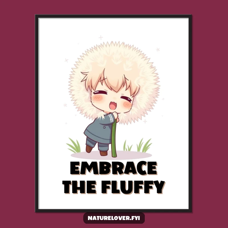 Funny Digital Art Print: Character's Dandelion Hug, Instant Whimsical Wall Decor