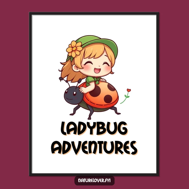Funny Nature Lover Ladybug Digital Art: Giggling Ride, Instant Decor