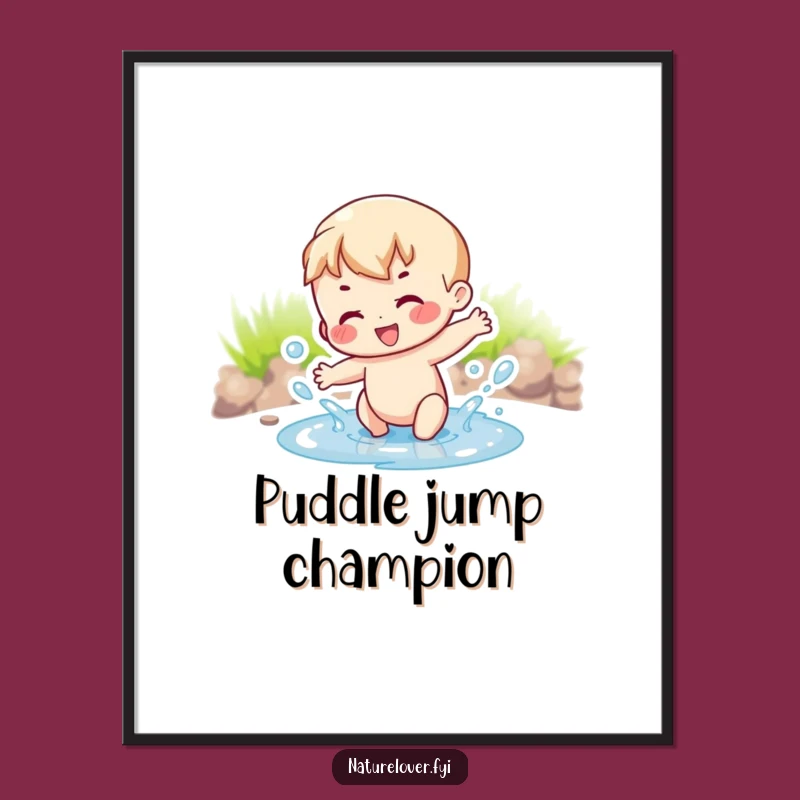 Funny Puddle Joy Digital Art Print - Happy Character, Perfect Funny Gift