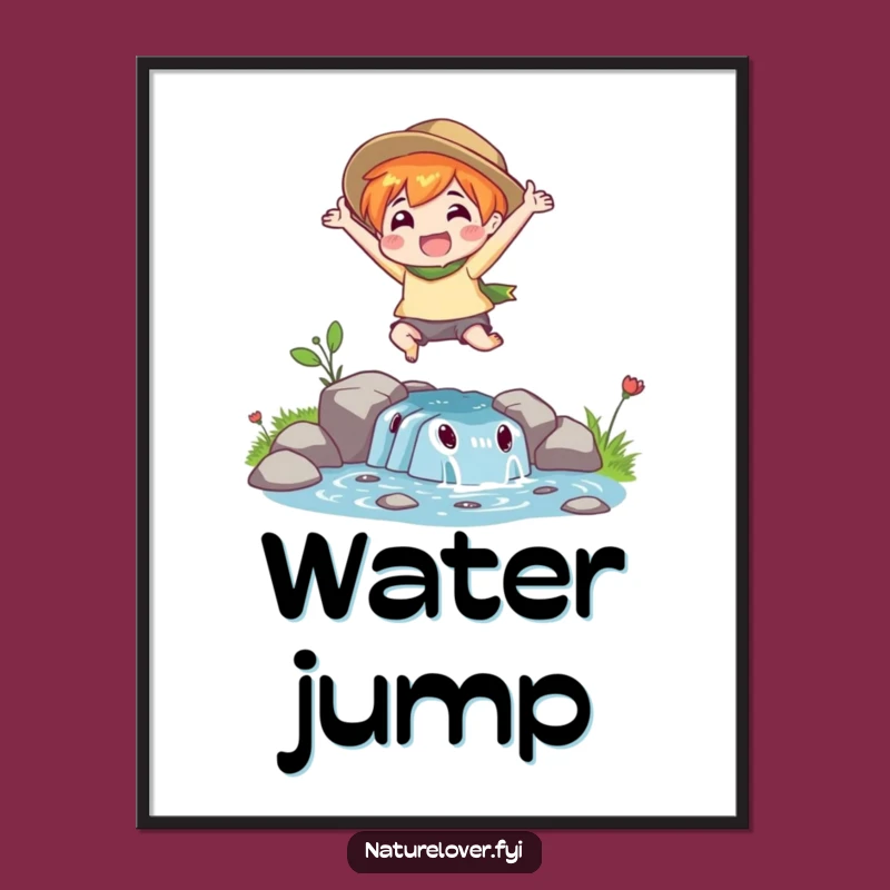 Funny Stream Leap Digital Print: Energetic Nature Art, Instant Download, Perfect Funny Gift
