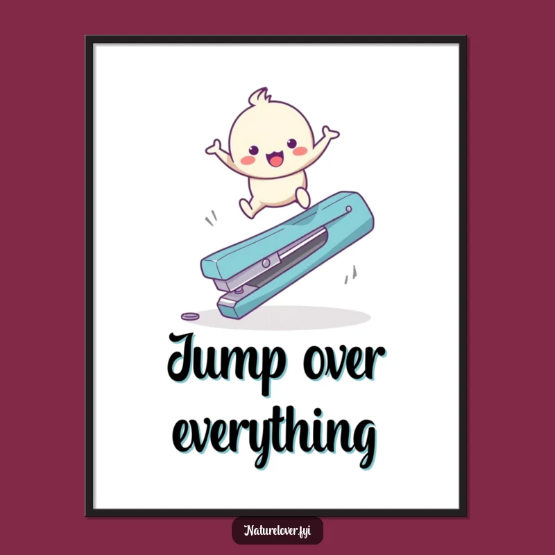 Funny Twig Leaper Digital Print: Cute Bouncing Character's Giant Obstacle Surprise Art