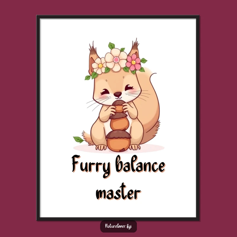 Funny Squirrel Flower Crown Digital Art: Instant Whimsical Decor