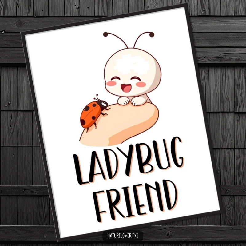 Funny digital art of a small character laughing as a ladybug crawls on its finger, evoking pure, humorous delight.