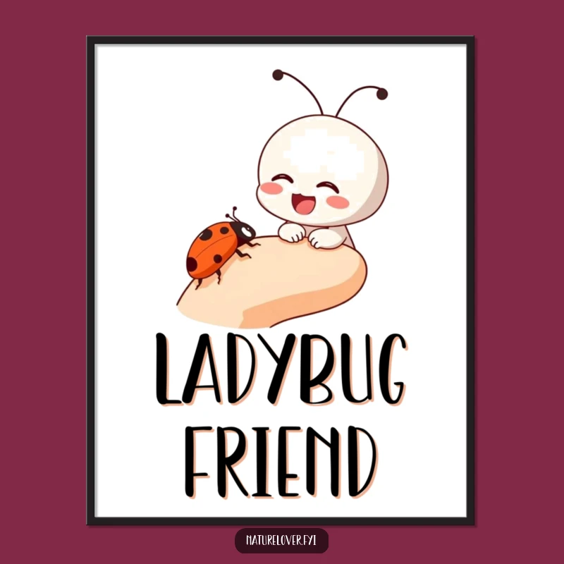Joyful Ladybug Crawl Digital Art: Small Laughing Character, Whimsical Funny Gift