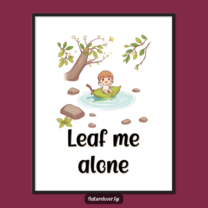 Funny Leaf Boat Digital Art: Joyful Character's Stream Adventure!