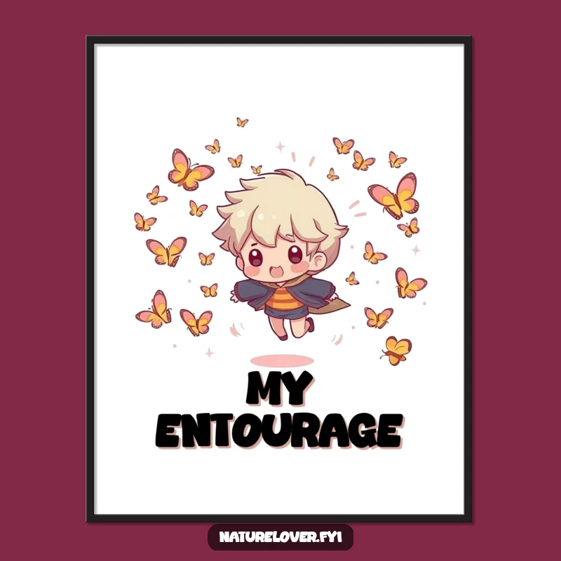 Funny Butterfly Chase Art Print: Instant Whimsical Wall Decor