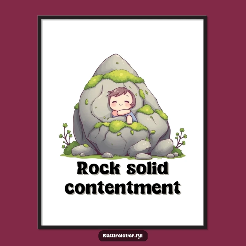 Funny Hugging Rock Digital Art: Cute Character's Nature Print, Hilarious Decor