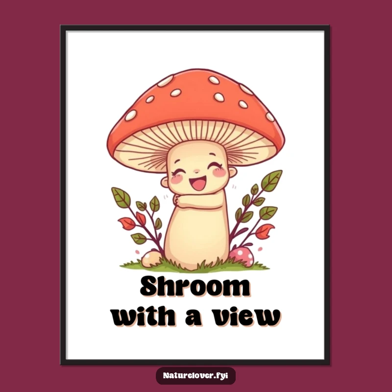 Funny Nature Lover Mushroom Digital Art: Hugging Fun, Instant Decor