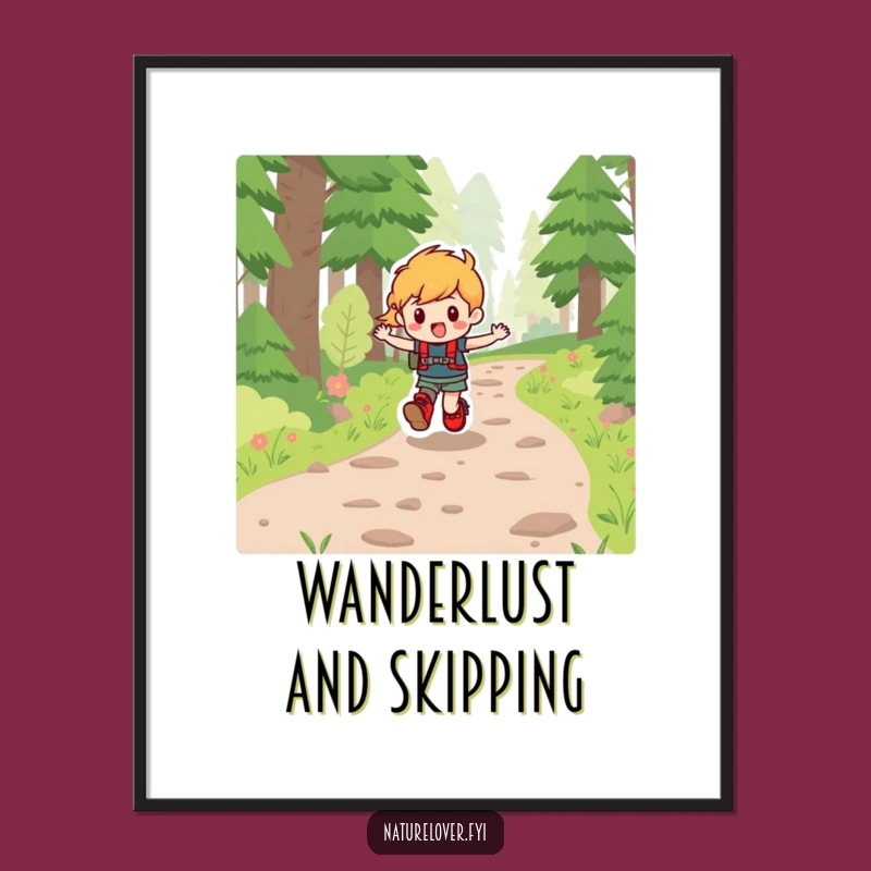 Funny Digital Art Print: Character's Merry Hike, Instant Forest Joy Wall Decor