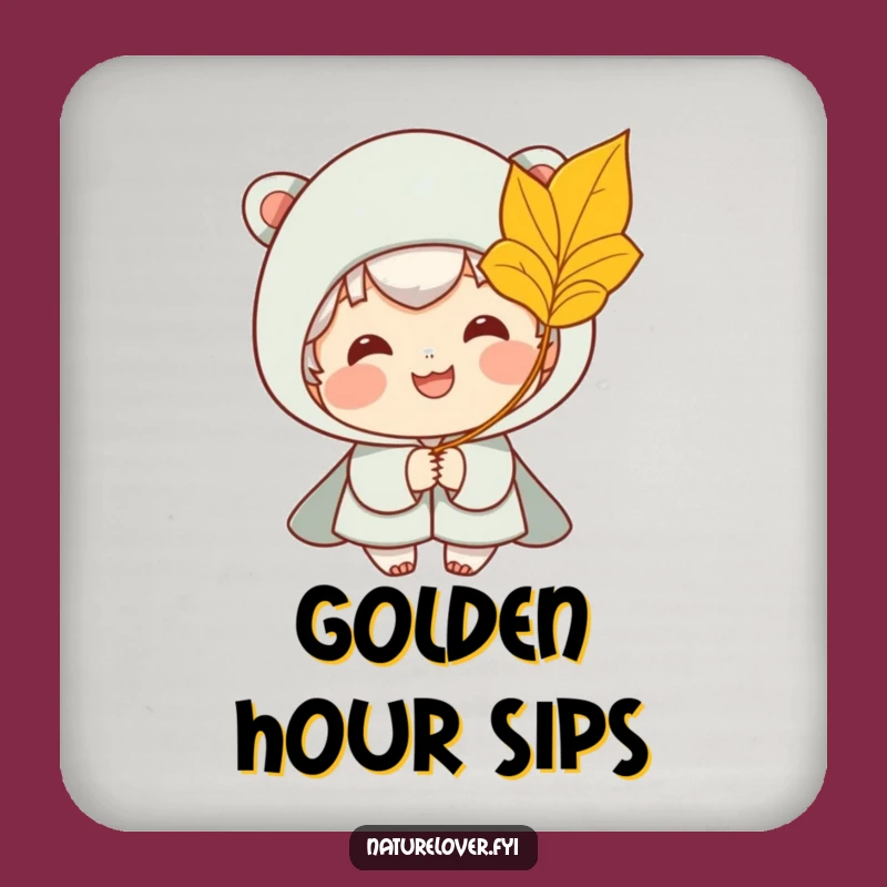 Funny Coaster: Smiling Character Catches Golden Leaf Breeze