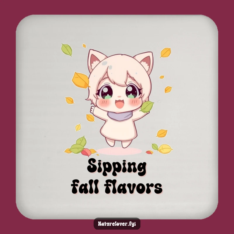 Funny Drink Coaster Set: Character's Leaf Catch, Protect Surfaces with Autumn Charm