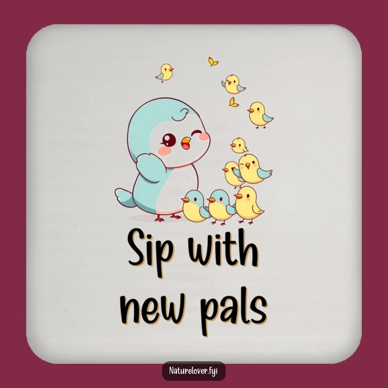 Funny Bird Wisher Coaster: Playful Character's Cheerful Flock Surprise Drink Protector