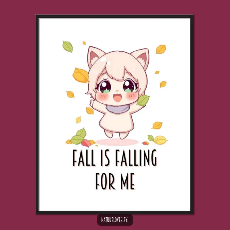 Funny Fall Poster: Character's Leaf Catch Joy, Inspiring Seasonal Wall Art Decor Gift