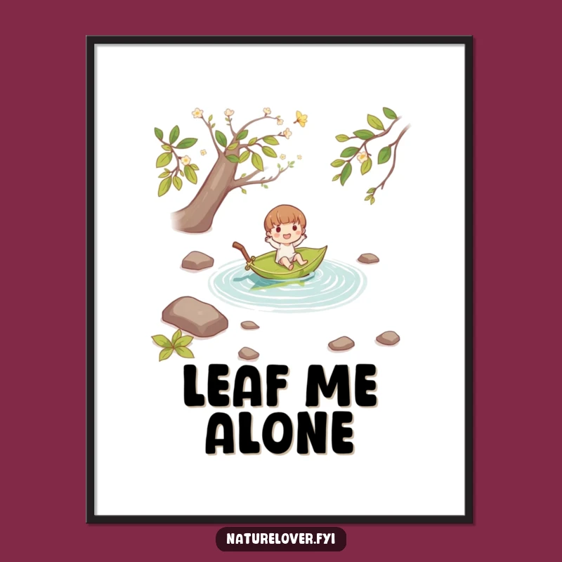 Funny Leaf Boat Poster: Joyful Character's Stream Adventure for Your Wall!