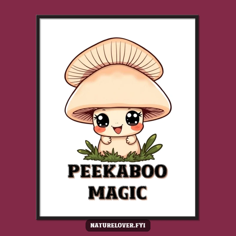 Funny Mushroom Peeker Poster - Charming Character Art, Perfect Whimsical Gift