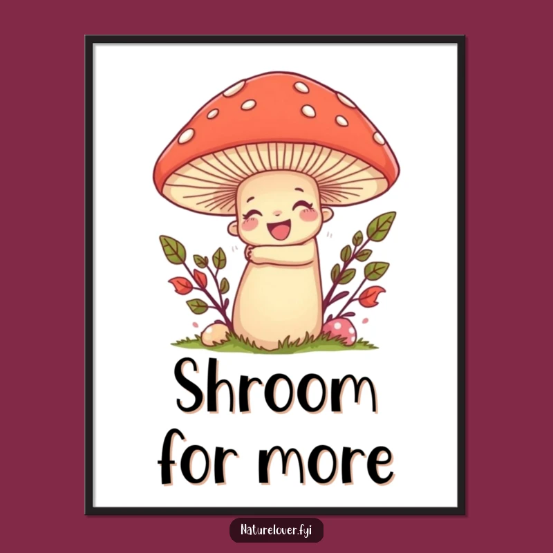Funny Nature Lover Mushroom Poster: Whimsical Hug Art, Perfect Decor