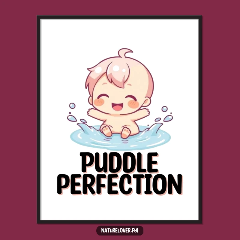 Funny Puddle Splash Poster: Joyful Character's Art, Whimsical Wall Decor, Funny Gift