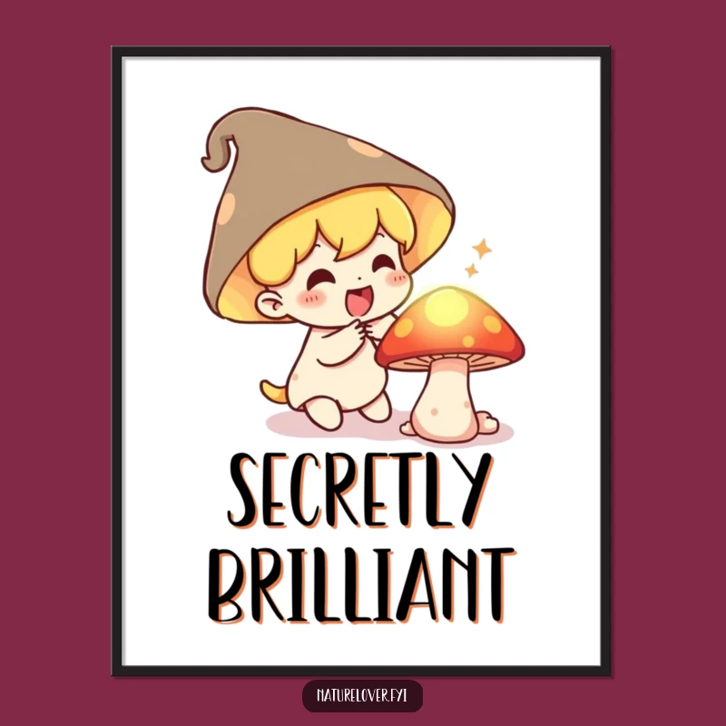 Funny Mushroom Discoverer Poster: Delighted Character's Glowing Secret Surprise Wall Art