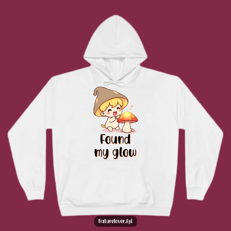 Funny Mushroom Discoverer Hoodie: Delighted Character's Glowing Secret Surprise Sweatshirt