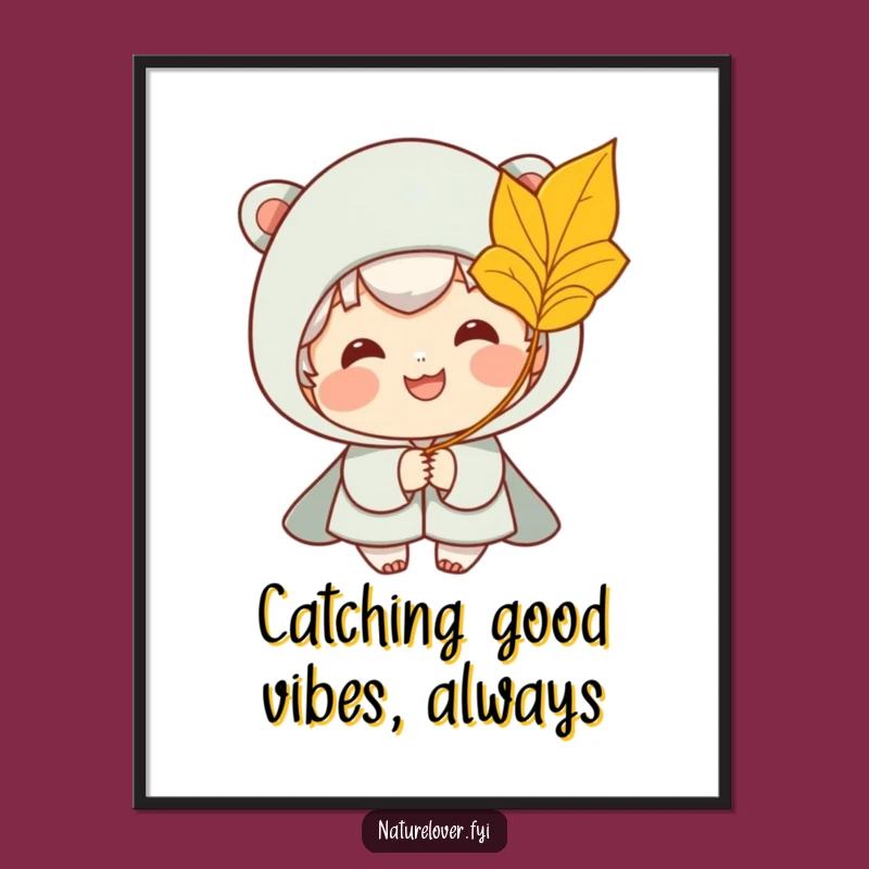 Free Printable Wall Art: Funny Golden Leaf Breeze Art, Whimsical Downloadable Nature Decor