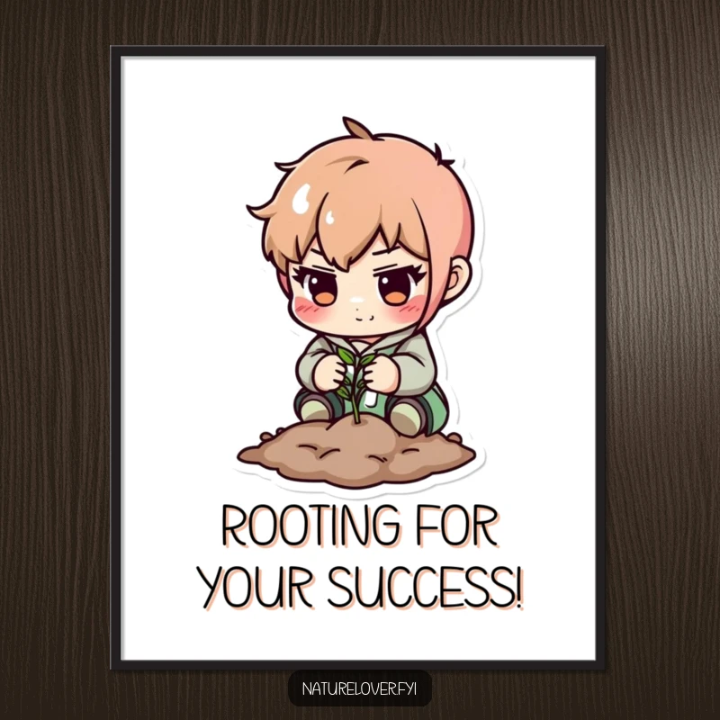 Funny Free Printable Wall Art: Cute character with a focused, determined expression plants a tiny seed, inspirational downloadable decor.