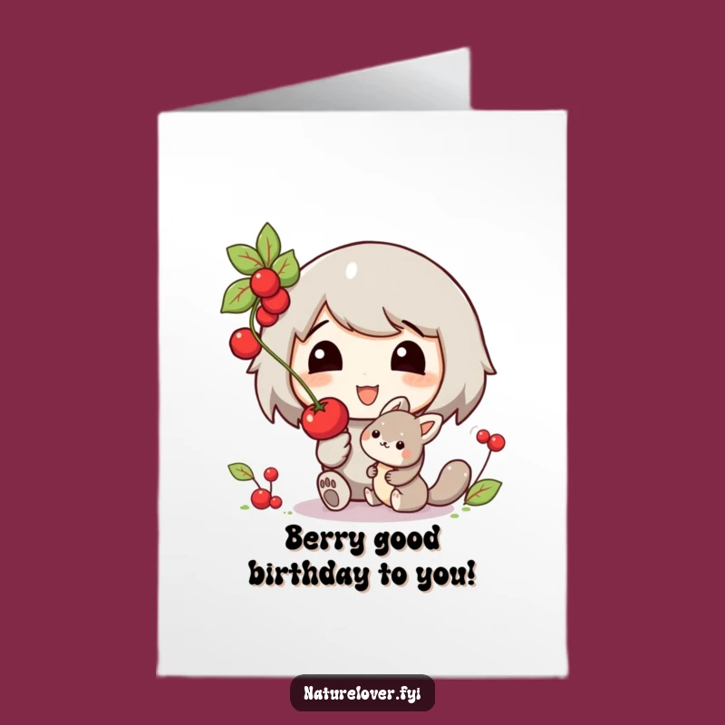 Free Printable Birthday Card: Smiling Character & Berry Friend for a Laughable Gift