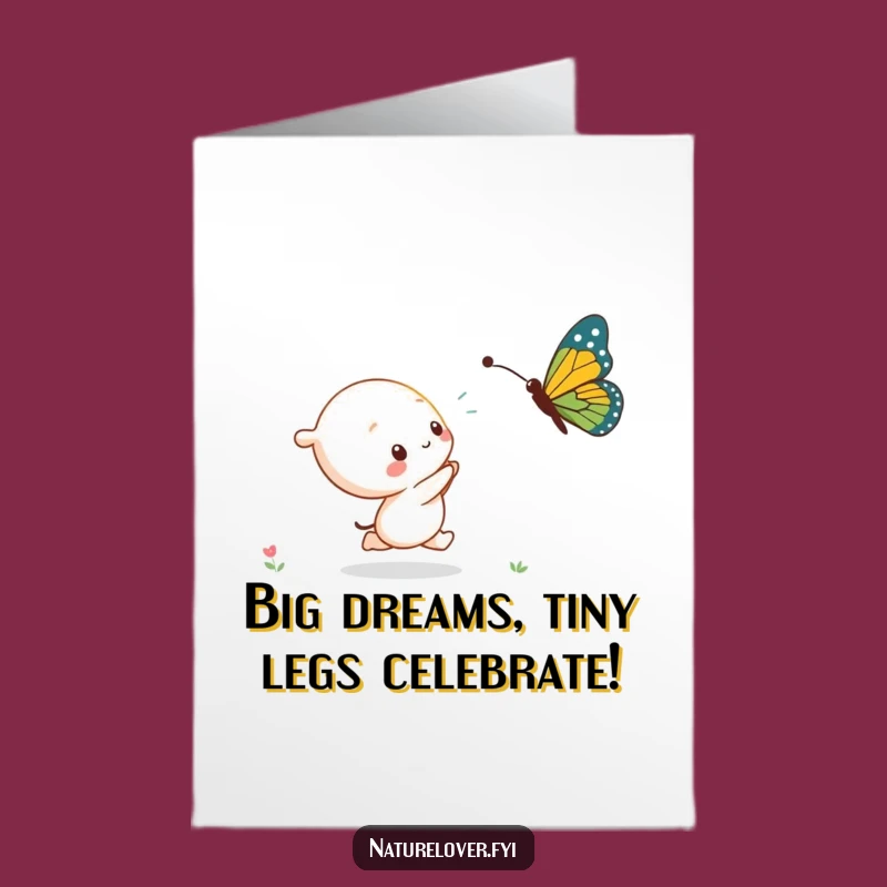 Free Printable Birthday Card: Kawaii Character Butterfly Chase Funny Downloadable Gift