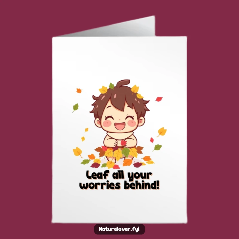 Free Printable Birthday Card: Leaf Collecting Character for a Grinning Good Time