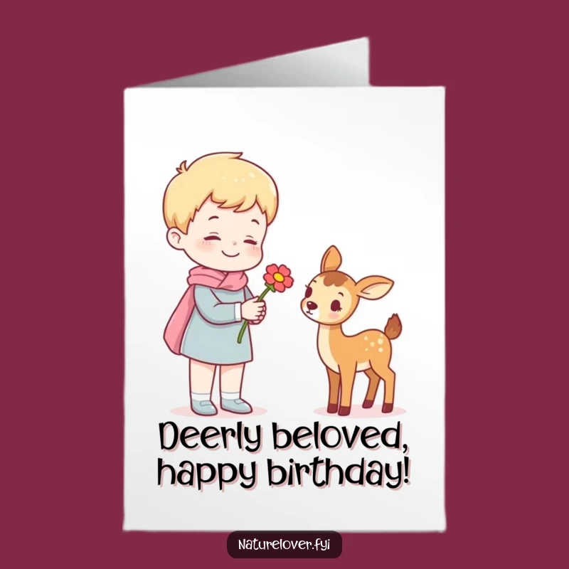 Free Printable Cheerful Flower Deer Birthday Card: Funny Downloadable Gift for Nature Lovers