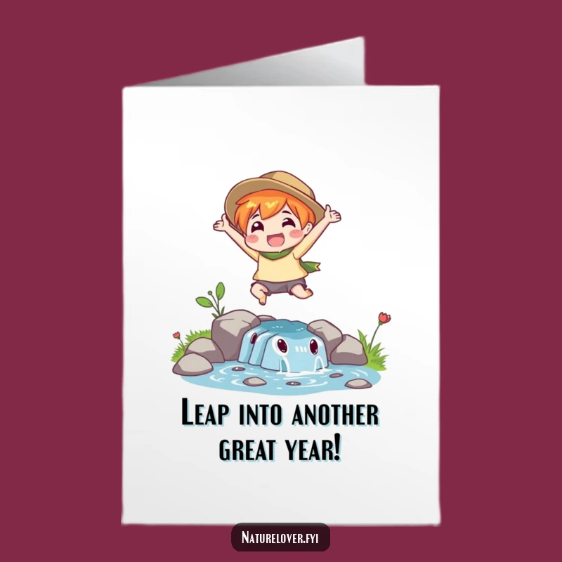 Free Printable Birthday Card: Nature Lover Stream Leap Humor Downloadable Gift
