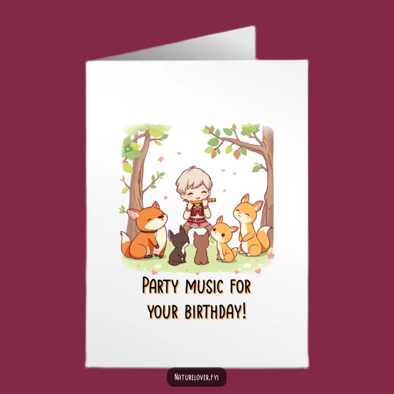 Free Printable Funny Birthday Card: Flute Player Character, Woodland Downloadable Gift