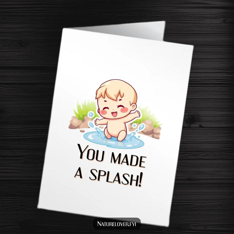 Funny Free Printable Congratulations Card: A character gleefully splashing in a tiny puddle, celebrating achievements big and small.