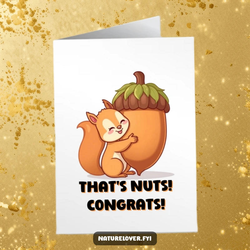Funny Free Printable Congrats Card: Excited squirrel attempting to embrace an enormous acorn. Hilarious success.